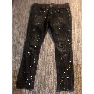 Another Hype Piece Black Paint Splattered Stretch Slim Jeans 38x32 Preowned GUC